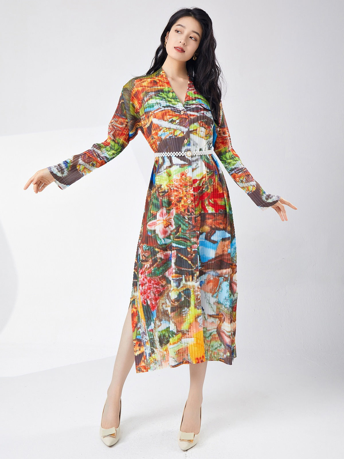 Robe fendue à simple boutonnage