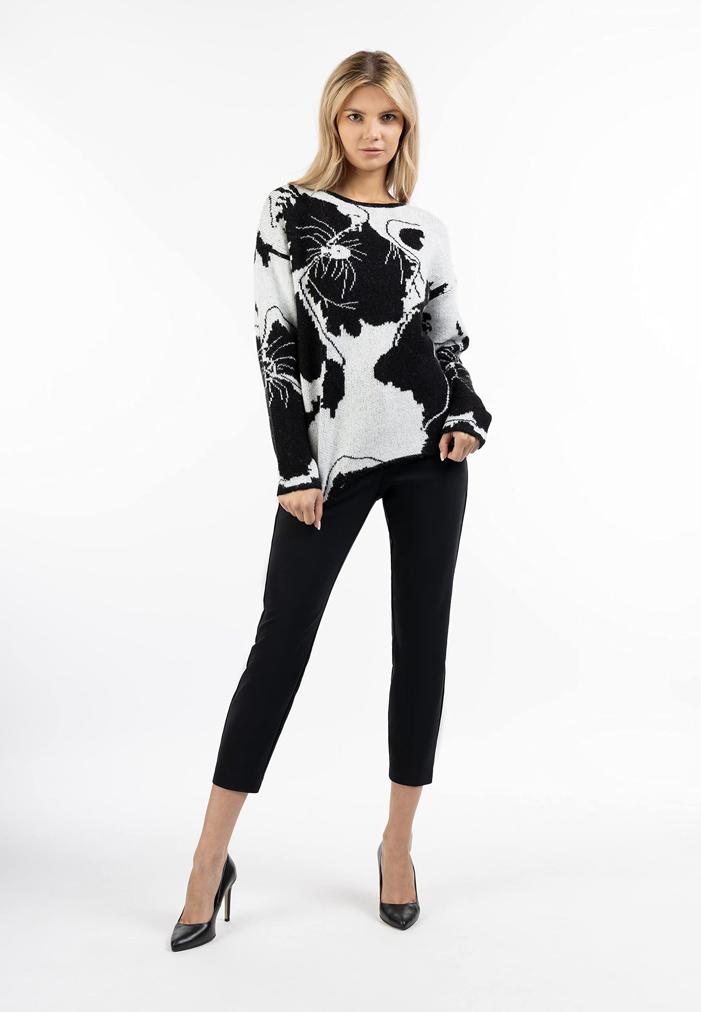 ALARY Pull en maille noir/blanc pour femme taille XS/S