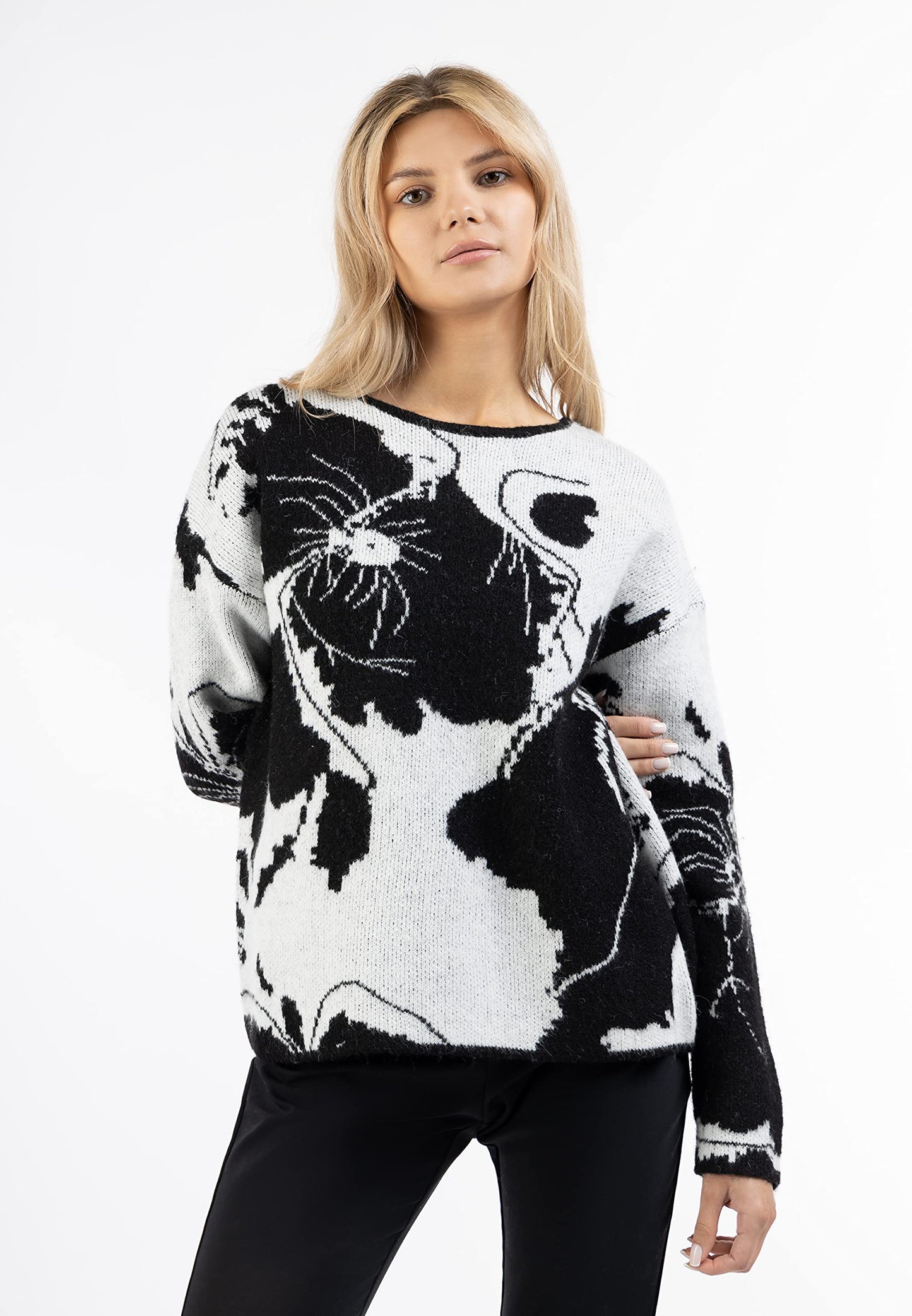 ALARY Pull en maille noir/blanc pour femme taille XS/S