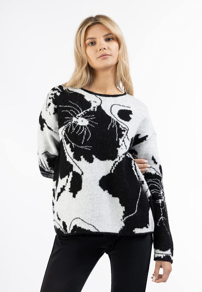 ALARY Pull en maille noir/blanc pour femme taille XS/S