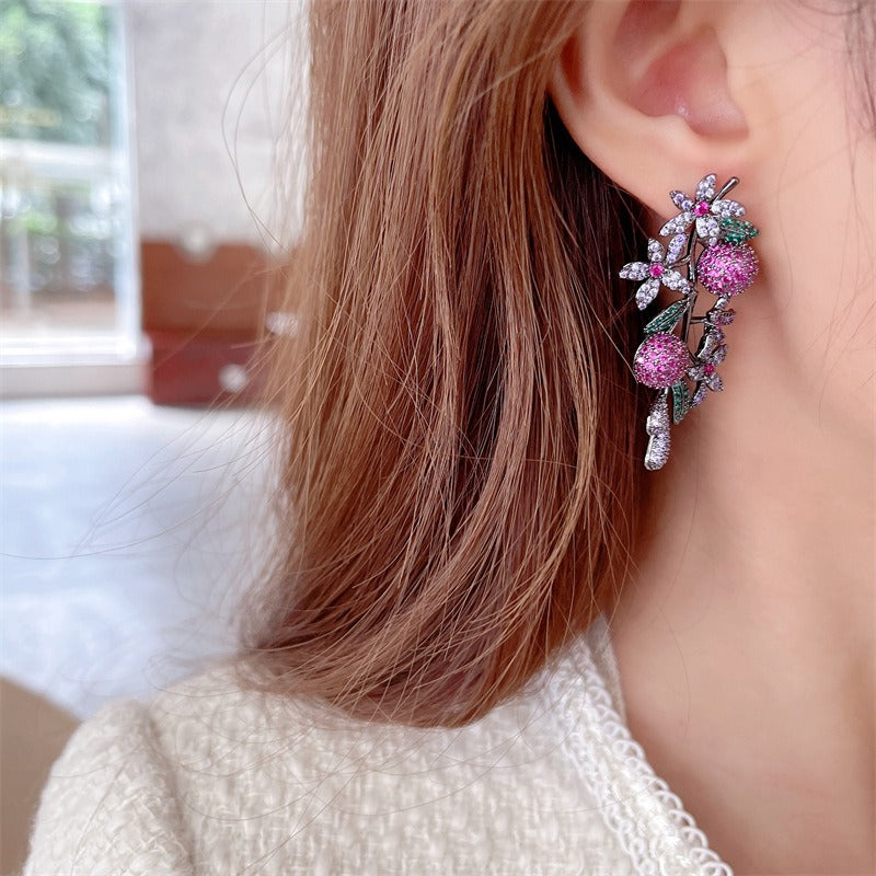 Boucles d'oreilles légères de luxe série fleurs et fruits, boucles d'oreilles cerises haut de gamme