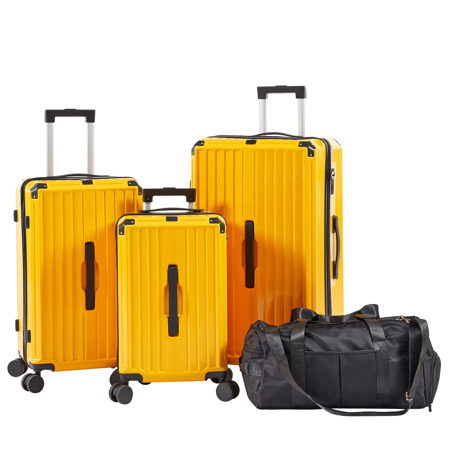 Ensemble de bagages 4 pièces (20"/24"/29"/sac de voyage), bagage léger et durable en PC + ABS avec porte-gobelet pliable, serrure TSA, jaune