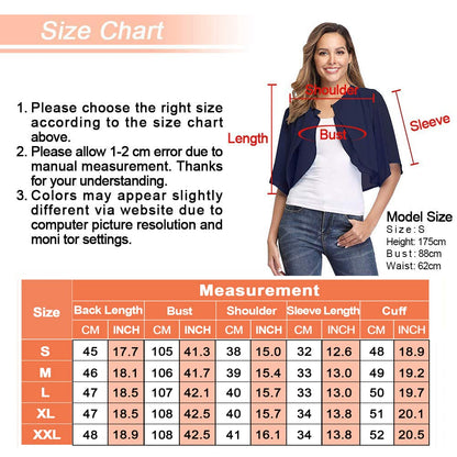 Boléro en mousseline de soie à manches courtes et devant ouvert pour femme, bleu marine, XL