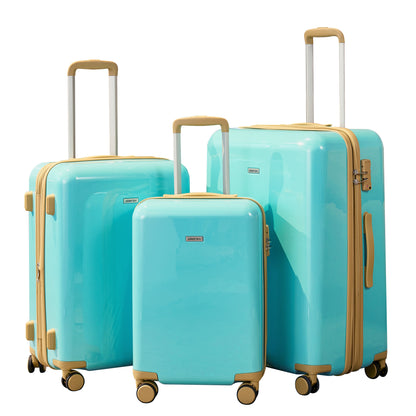 Hardshell Luggage Sets 3 Piece double spinner 8 wheels Suitcase with TSA Lock Lightweight 20''24''28'' Teal Blue + ABS+PC