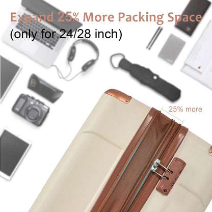 Ensembles de bagages rigides valise à roulettes 3 pièces avec serrure TSA légère 20''24''28'' marron blanc + ABS