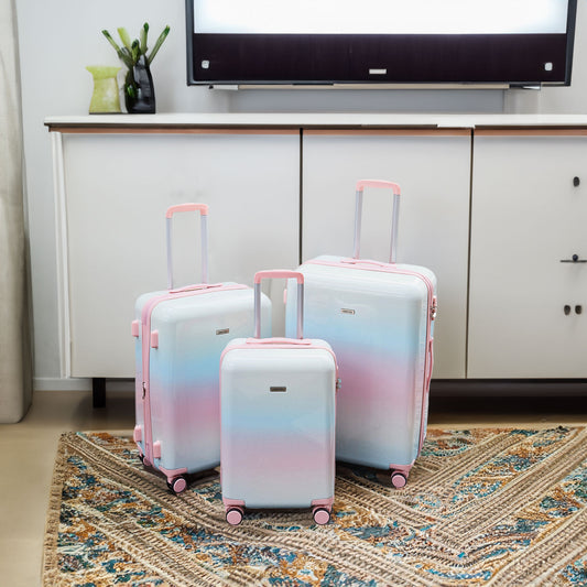Ensembles de bagages PC Hardshell valise 3 pièces Spinner 8 roues avec serrure TSA léger 20''24''28'' multicolore rose + ABS + PC