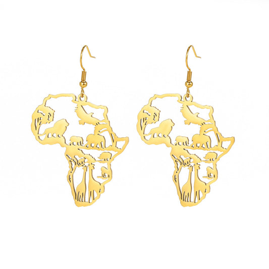 Boucles d'oreilles pendantes carte africaine - Animaux