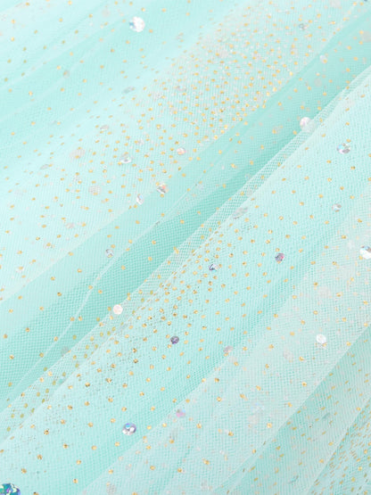 Camilife Kids Tutu Skirt Jupe Princesse à Paillettes Taille Élastiquée Bleu Clair, 5-6 Ans