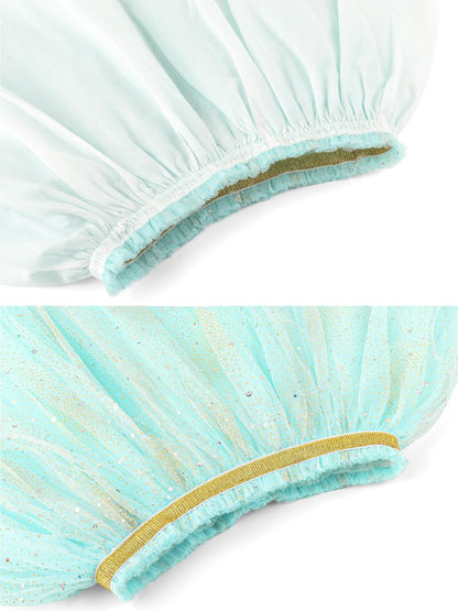 Camilife Kids Tutu Skirt Jupe Princesse à Paillettes Taille Élastiquée Bleu Clair, 5-6 Ans