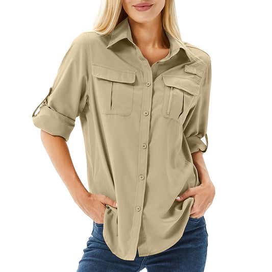 Chemise d'extérieur à manches longues pour femme yeyity, protection UPF 50 UV, séchage rapide, idéale pour la randonnée d'été, kaki 5071, taille S