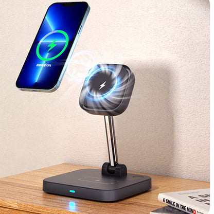 Support de chargeur magnétique sans fil 3 en 1 avec ventilateur de refroidissement adapté au chargement sans fil des écouteurs et des montres iPhone