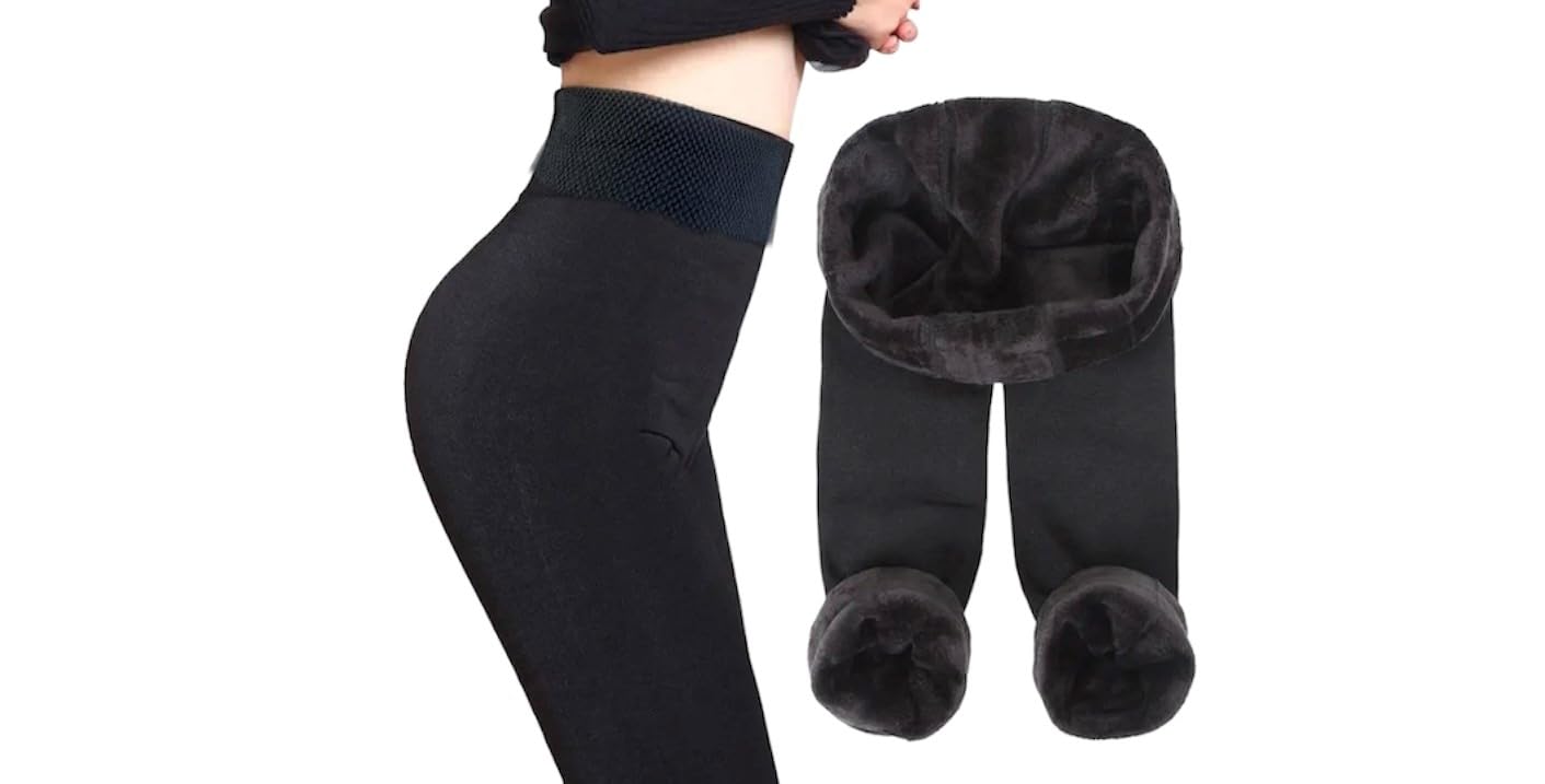 DREAM SOCKS Leggings thermiques avec doublure en fourrure, leggings d'hiver, résistants et à haute isolation thermique (S-M, Noir)