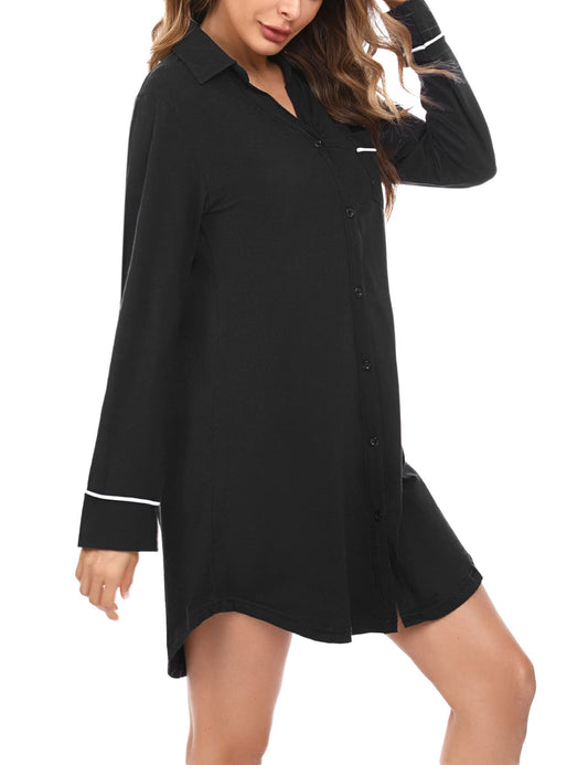 Doaraha Chemises de nuit en coton à manches longues pour femme taille M