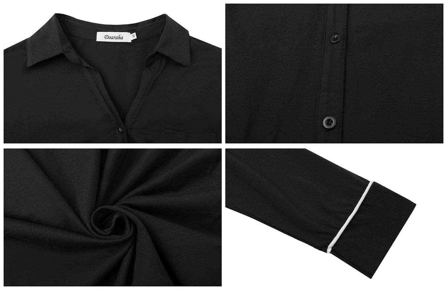 Doaraha Chemises de nuit en coton à manches longues pour femme taille M
