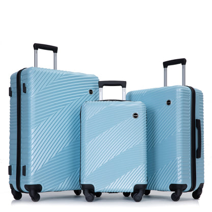 Ensembles de bagages 3 pièces PC + ABS Valise légère avec deux crochets Roues pivotantes (20/24/28) Bleu aqua