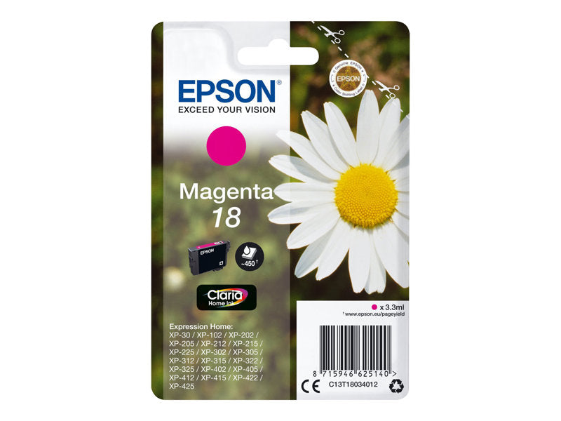 Epson 18 - 3.3 ml - magenta - original - cartouche d'encre - pour Expression Home XP-212, 215, 225, 312, 315, 322, 325, 412, 415, 422, 425 Epson