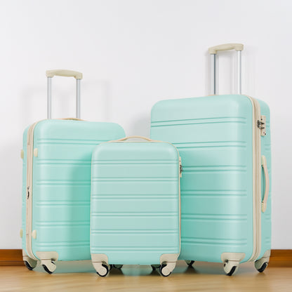Ensemble de bagages 3 pièces vert clair Valise rigide à roulettes avec serrure TSA 20