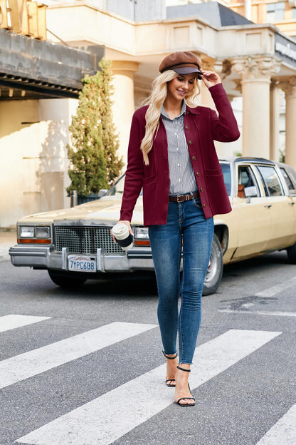 GRACE KARIN Pull à manches pour femme Rouge bordeaux 2XL