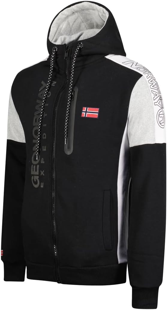 Geographical Norway Fagozip Sweat à capuche zippé pour homme, noir, XL