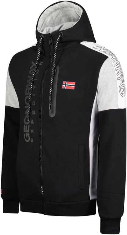 Geographical Norway Fagozip Sweat à capuche zippé pour homme, noir, XL