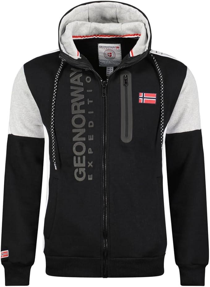 Geographical Norway Fagozip Sweat à capuche zippé pour homme, noir, XL
