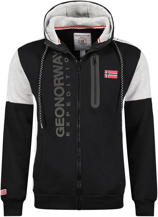 Geographical Norway Fagozip Sweat à capuche zippé pour homme, noir, XL