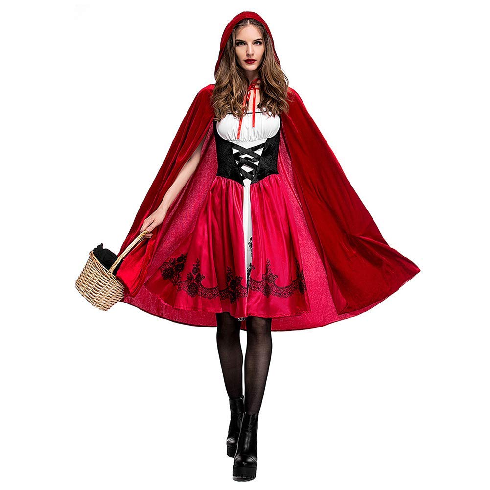 IWEMEK Déguisement de Petit Chaperon Rouge pour femme avec robe et cape à capuche