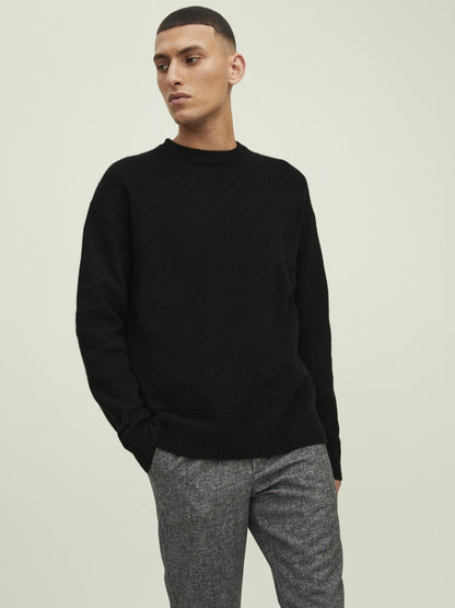 JACK & JONES Jorollie Pull en maille à col rond pour homme, noir, Taille L