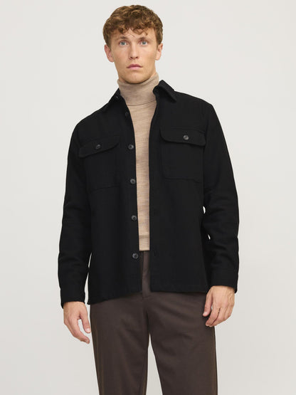 JACK & JONES Jprraymond Surchemise unie à manches longues SN, noire. Coupe décontractée, taille M homme