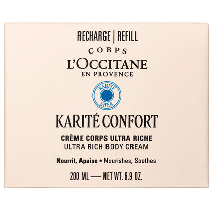 L'Occitane Karité Confort Crème Corps Ultra Riche Recharge 200 ml – Nutrition Intense pour Peaux Sèches et Sensibles