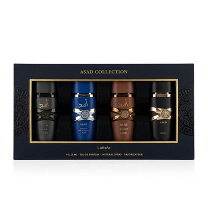 Lattafa Asad Collection Eau de Parfum 4 x 25 ml Unisexe – Coffret Parfum Oriental Intense & Élégant