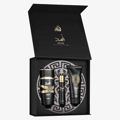 Lattafa Asad Eau de Parfum 100 ml + EDP 12 ml + Gel Douche 100 ml Homme