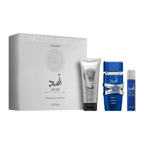 Lattafa Asad Zanzibar Limited Edition Eau de Parfum 100ml + EDP 12ml + Gel douche 100ml Homme