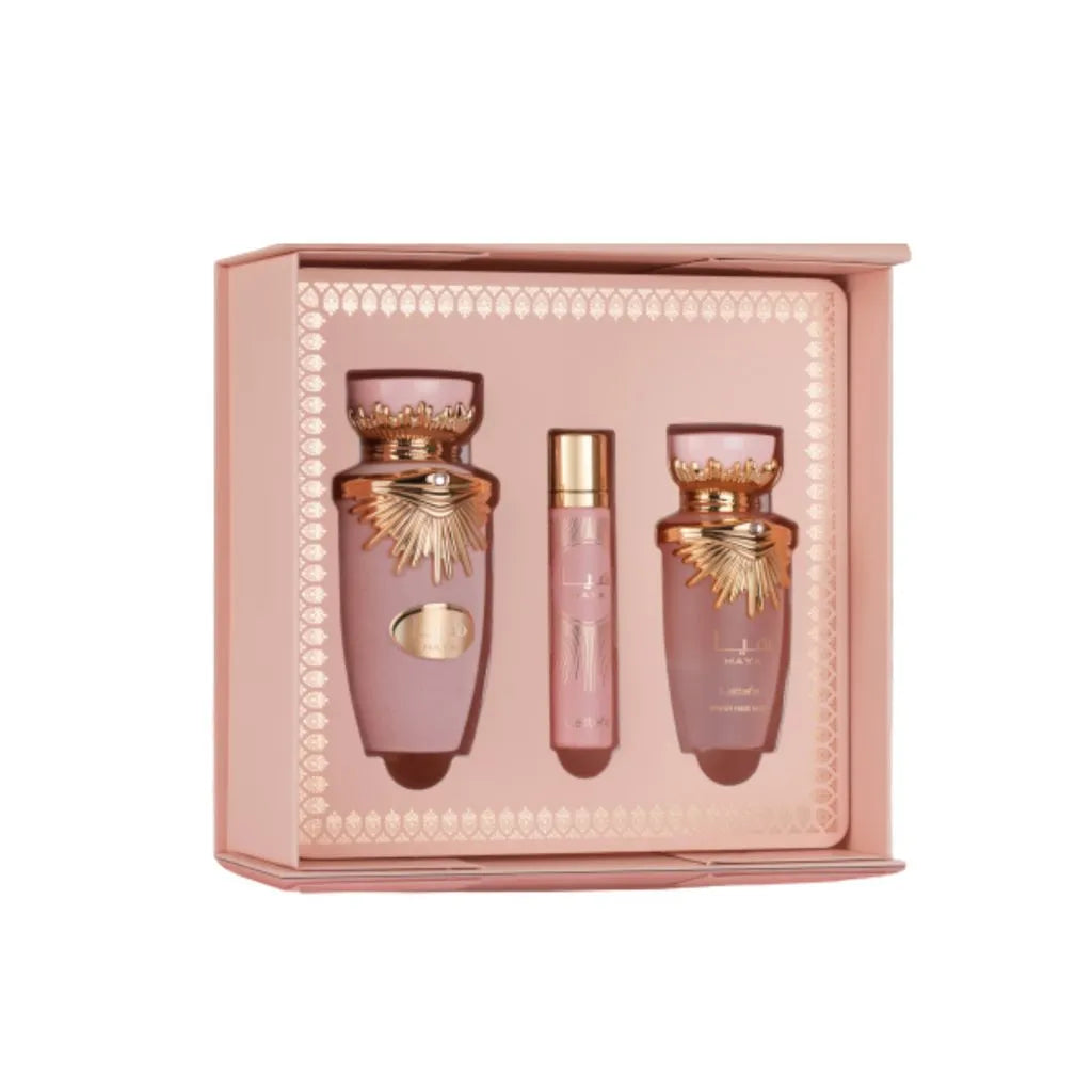 Lattafa Haya Eau de Parfum 100 ml + EDP 12 ml + Parfum cheveux 50 ml Femme