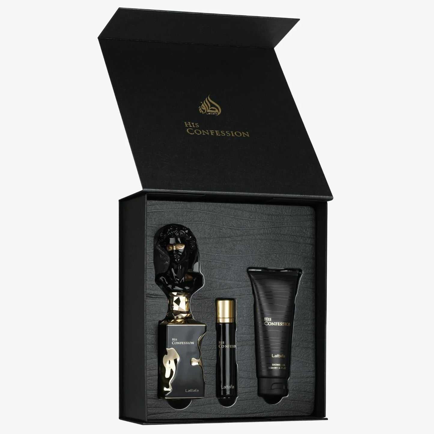Lattafa His Confession Eau de Parfum 100 ml + EDP 12 ml + Gel Douche 100 ml Homme