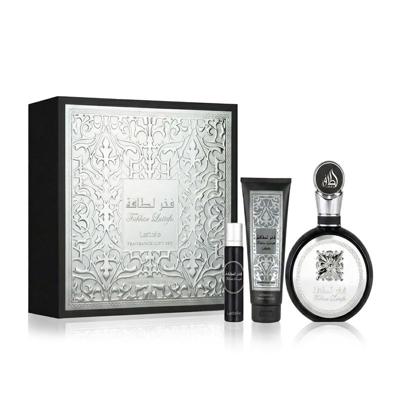 Lattafa Pride Fakhar Black Eau de Parfum 100ml + EDP 12ml + Gel douche 100ml Homme