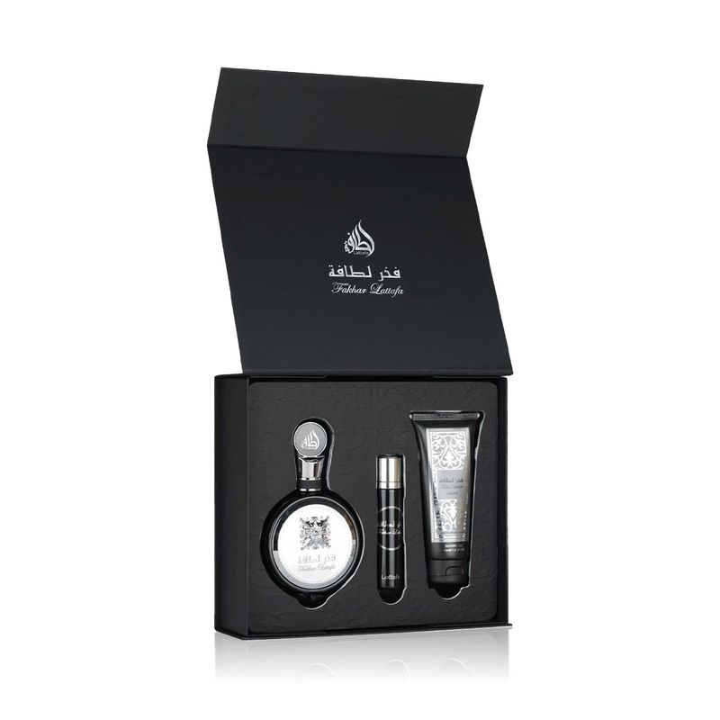 Lattafa Pride Fakhar Black Eau de Parfum 100ml + EDP 12ml + Gel douche 100ml Homme