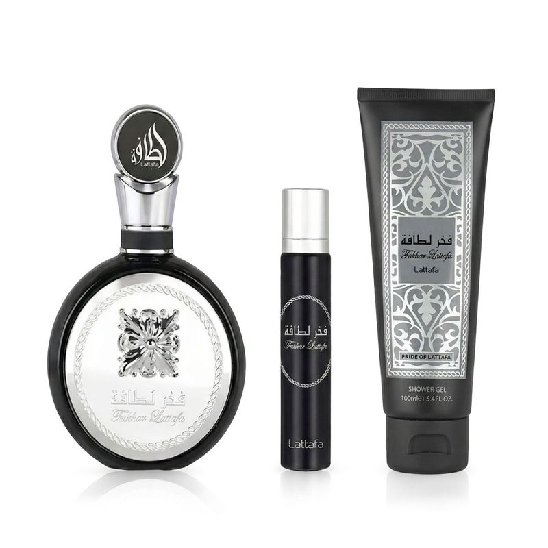 Lattafa Pride Fakhar Black Eau de Parfum 100ml + EDP 12ml + Gel douche 100ml Homme