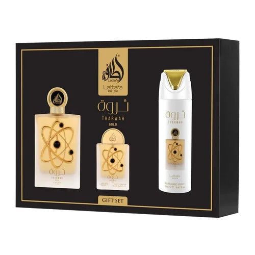Lattafa Pride Tharwah Gold Eau de Parfum 100ml + EDP 20ml + Deodorant spray 200ml (unisexe)