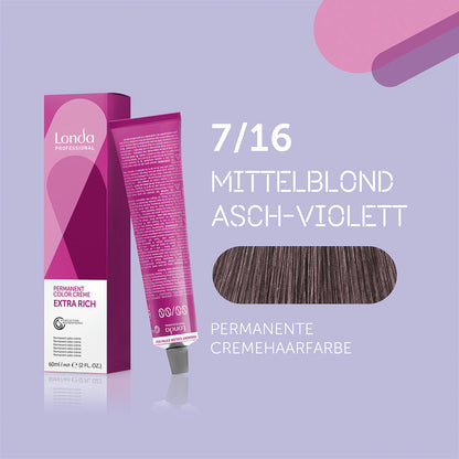 Londa Professional Permanent Color Crème Coloración permanente para el cabello extra rica (7/16 Tono violeta empolvado) 60 ml