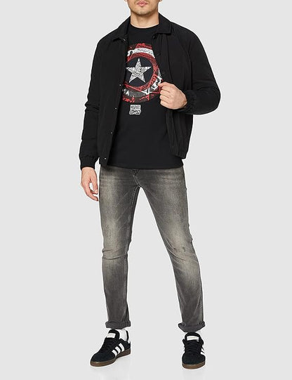 Marvel Captain America Comic Shield T-shirt à manches longues, noir, taille S homme