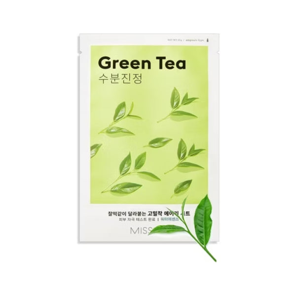 Missha Airy Fit Sheet Mask Green Tea masque apaisant en tissu au thé vert 19 g