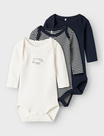 Name It Core 2 Body à manches longues pour bébé, 3 unités, 12 mois - Fabriqué en coton biologique