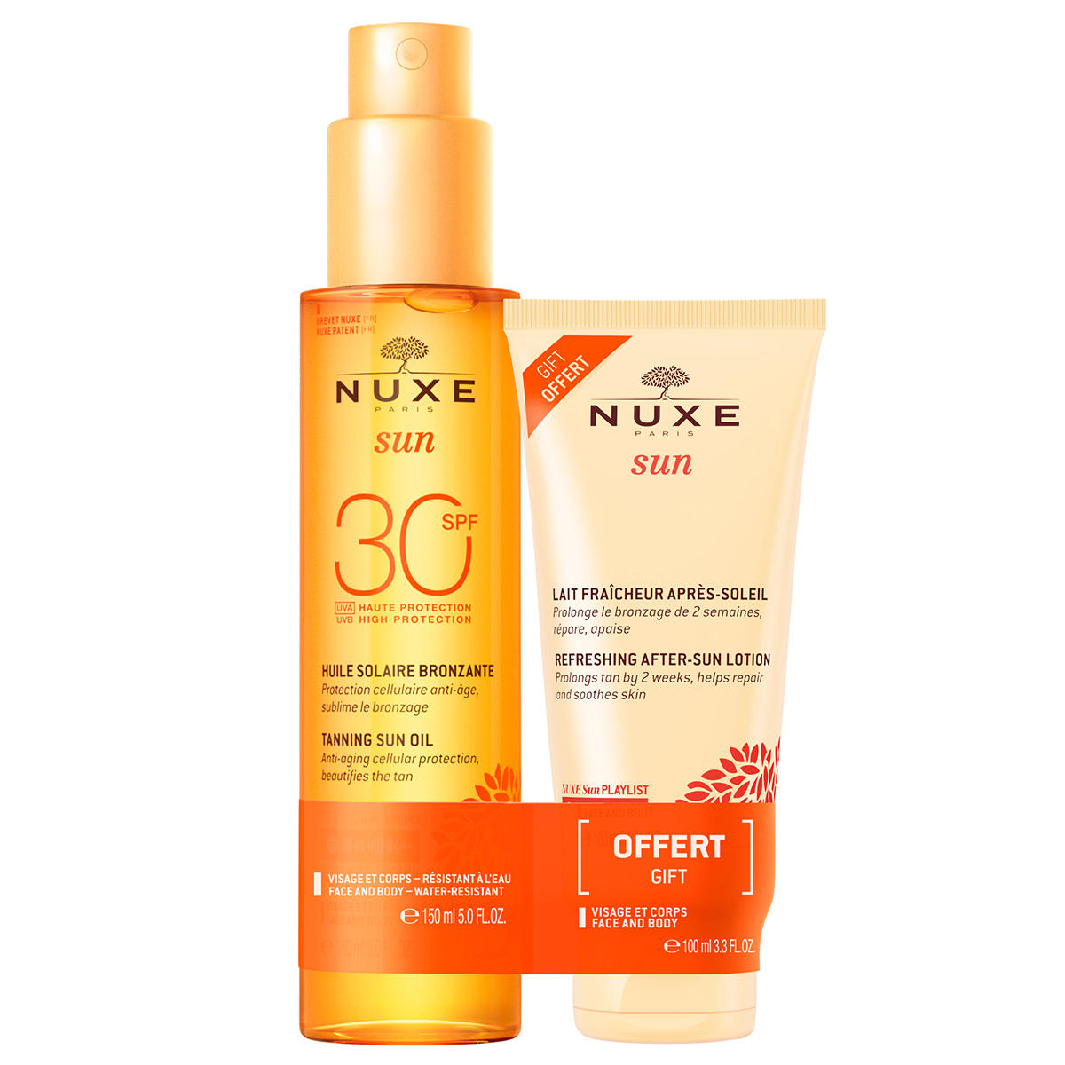 Nuxe Sun Huile Solaire Bronzante 150 ml + Lait Après-Soleil 100 ml – Coffret Protection & Bronzage Sublime