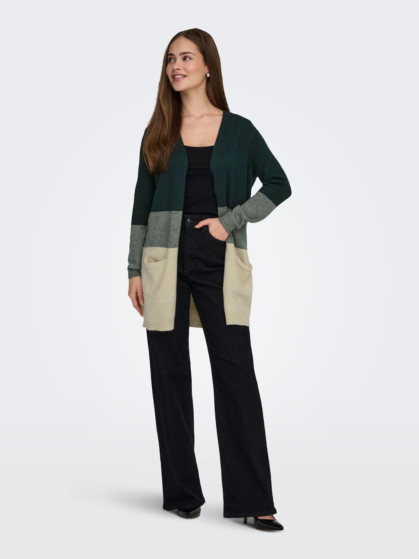 ONLY Queen Gilet long à manches longues, en maille, pour femme, vert (June Bug), taille XL