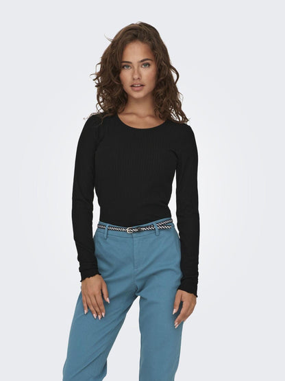 Only T-shirt à manches longues Onlemma L/S O-Neck Short Top Jrs, noir, taille L femme