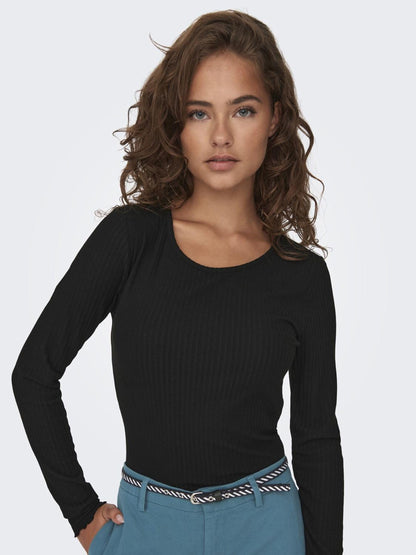 Only T-shirt à manches longues Onlemma L/S O-Neck Short Top Jrs, noir, taille L femme