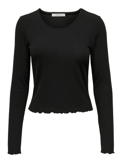 Only T-shirt à manches longues Onlemma L/S O-Neck Short Top Jrs, noir, taille L femme