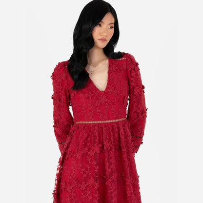 Robe midi Maya Deluxe pour femme, ornée de broderies florales en dentelle