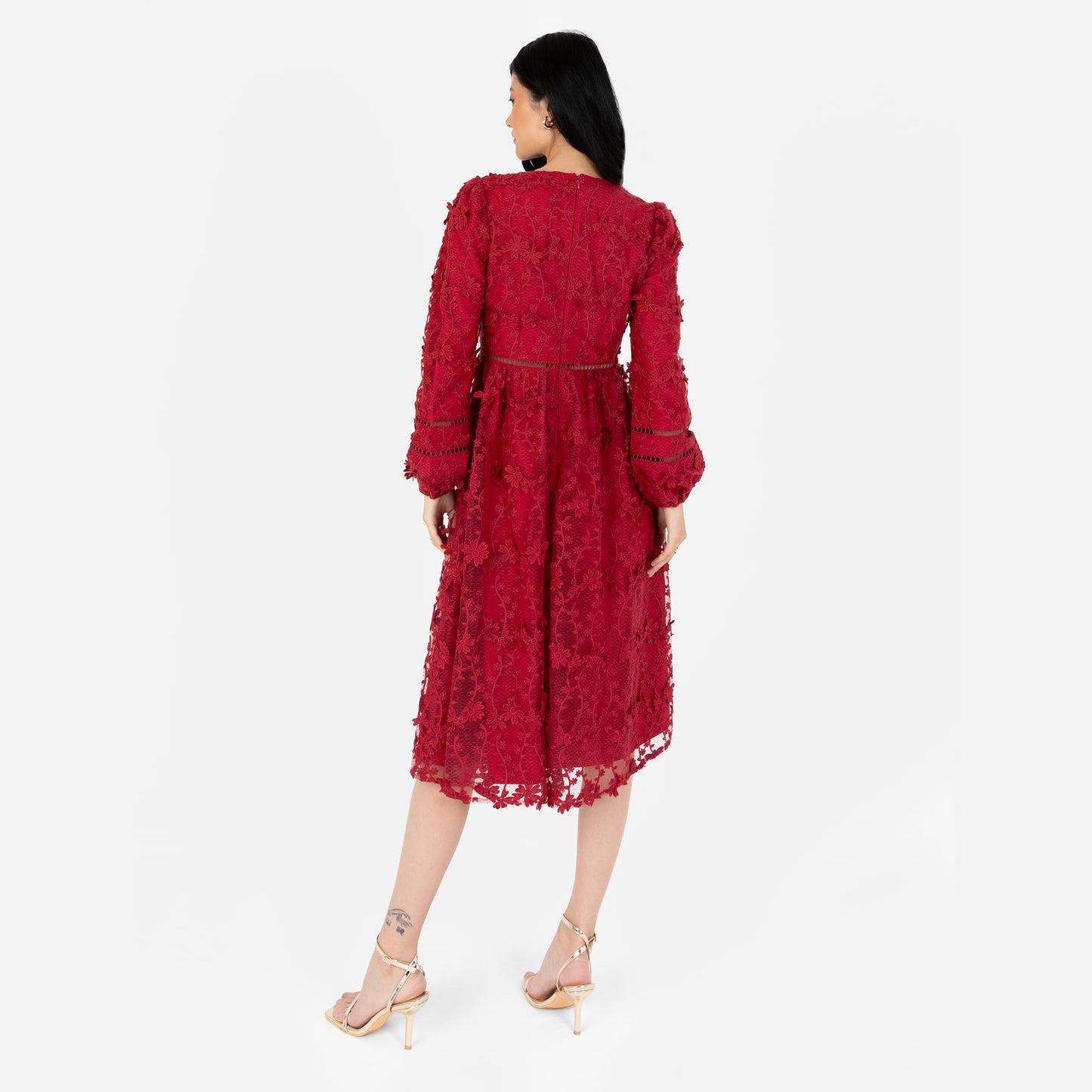Robe midi Maya Deluxe pour femme, ornée de broderies florales en dentelle